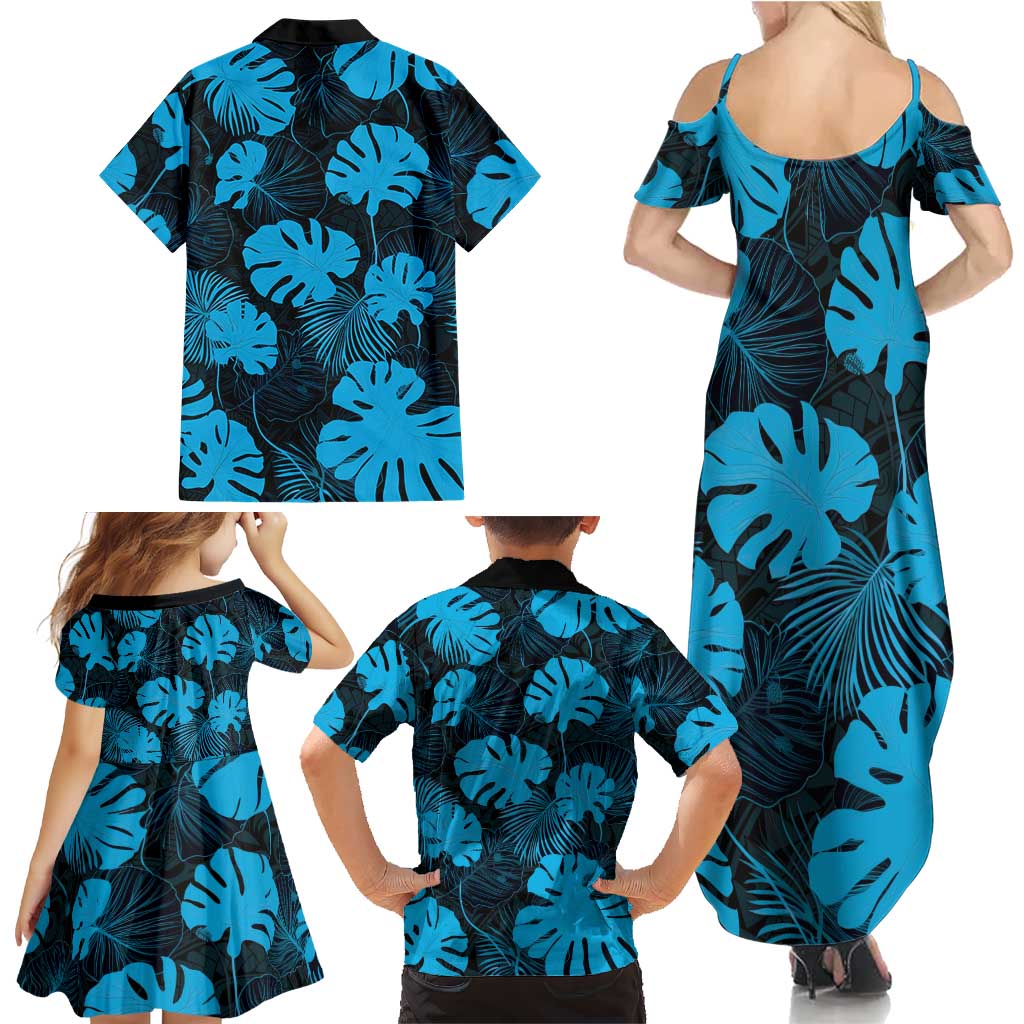 Blue Hawaii Kukui Nut Lei Family Matching Summer Maxi Dress and Hawaiian Shirt Hawaiian Pattern Monstera Tropical Vibes LT14 - Polynesian Pride
