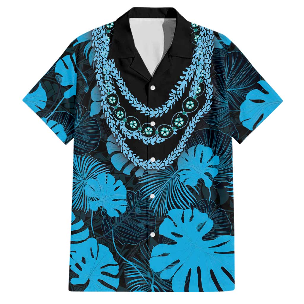 Blue Hawaii Kukui Nut Lei Family Matching Summer Maxi Dress and Hawaiian Shirt Hawaiian Pattern Monstera Tropical Vibes LT14 Dad's Shirt - Short Sleeve Blue - Polynesian Pride