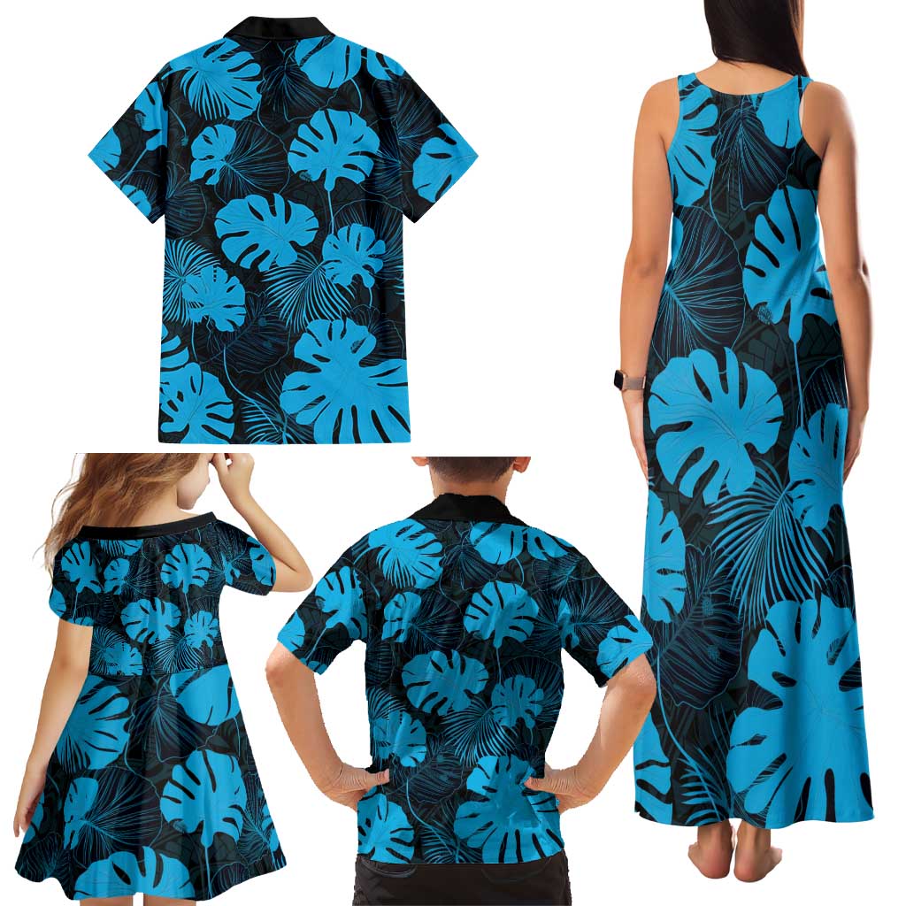 Blue Hawaii Kukui Nut Lei Family Matching Tank Maxi Dress and Hawaiian Shirt Hawaiian Pattern Monstera Tropical Vibes LT14 - Polynesian Pride