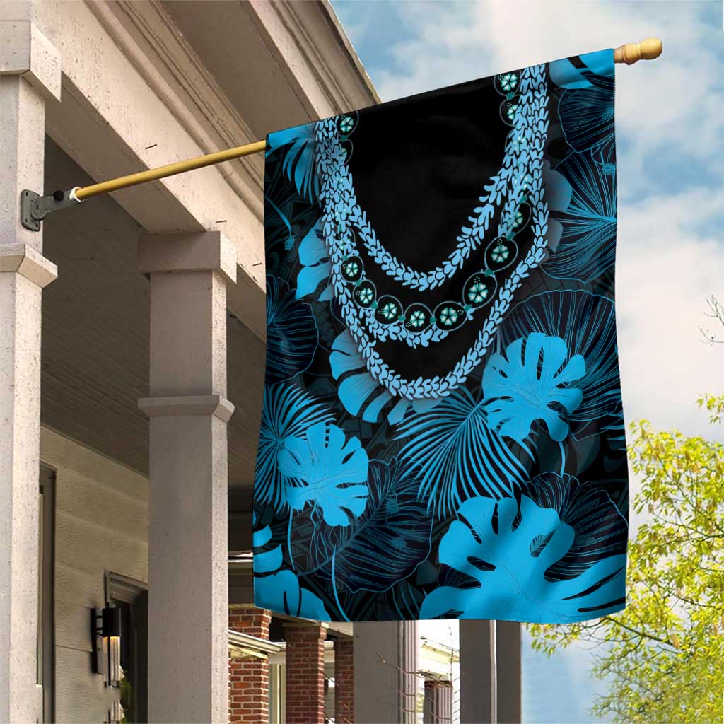 Blue Hawaii Kukui Nut Lei Garden Flag Hawaiian Pattern Monstera Tropical Vibes LT14 House Flag Blue - Polynesian Pride
