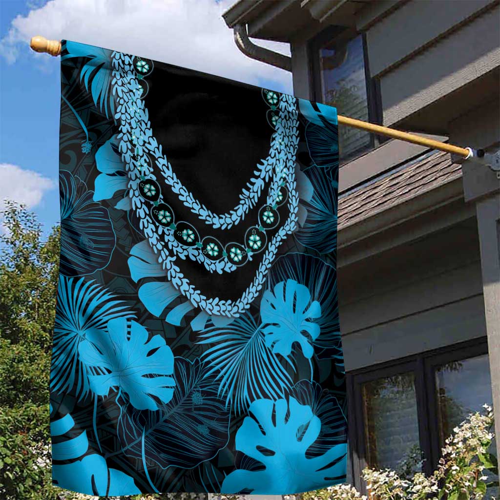 Blue Hawaii Kukui Nut Lei Garden Flag Hawaiian Pattern Monstera Tropical Vibes LT14 - Polynesian Pride