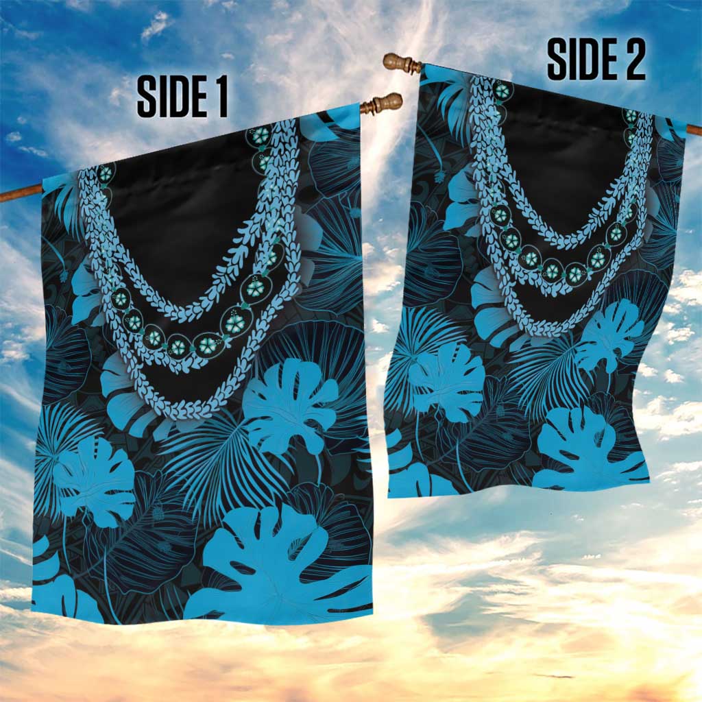 Blue Hawaii Kukui Nut Lei Garden Flag Hawaiian Pattern Monstera Tropical Vibes LT14 - Polynesian Pride