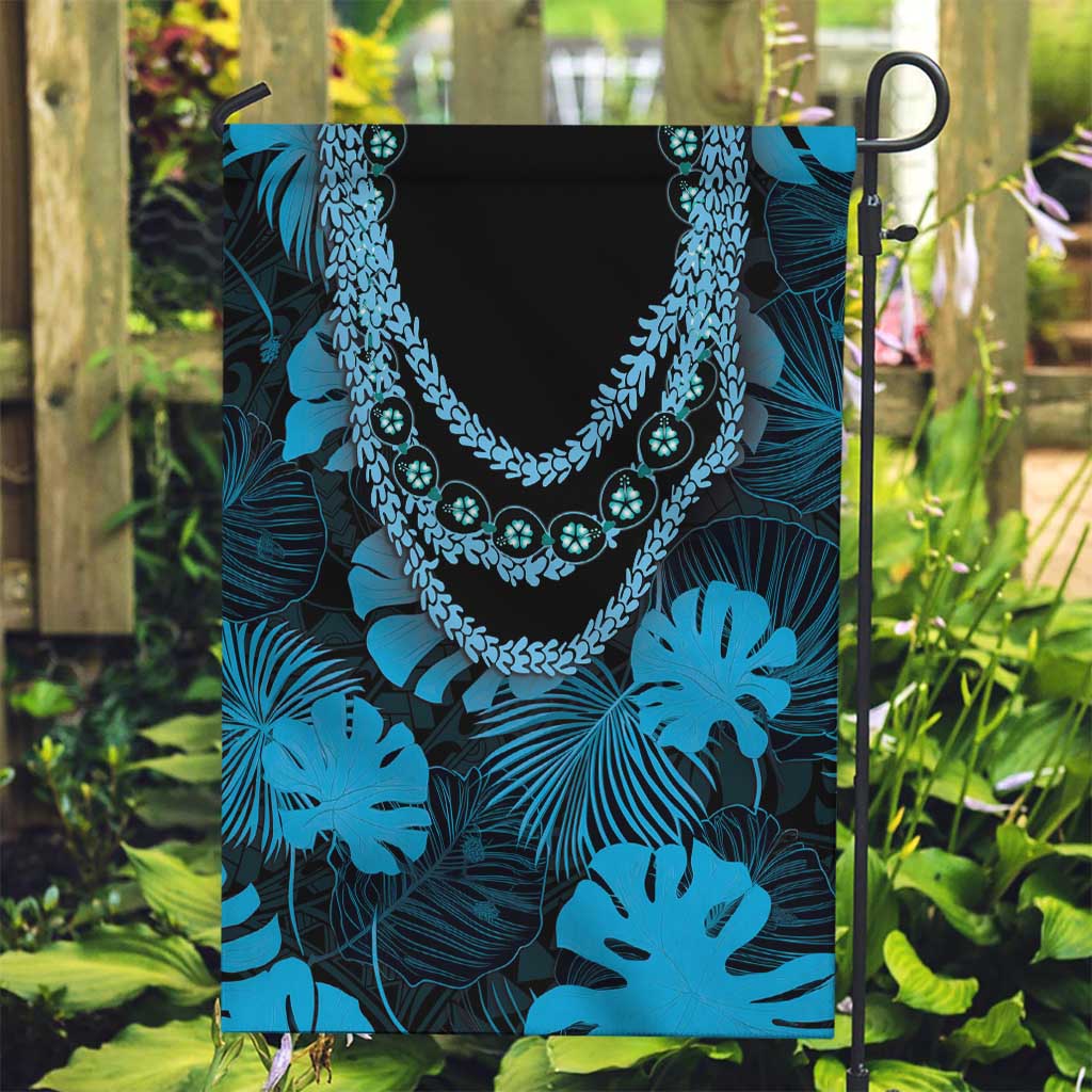 Blue Hawaii Kukui Nut Lei Garden Flag Hawaiian Pattern Monstera Tropical Vibes LT14 Garden Flag Blue - Polynesian Pride