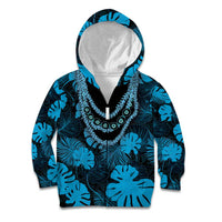 Blue Hawaii Kukui Nut Lei Kid Hoodie Hawaiian Pattern Monstera Tropical Vibes - Polynesian Pride