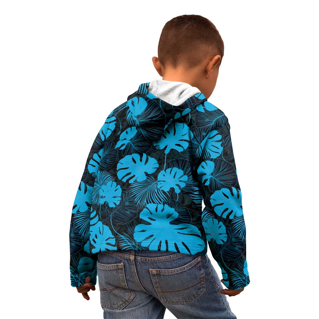 Blue Hawaii Kukui Nut Lei Kid Hoodie Hawaiian Pattern Monstera Tropical Vibes - Polynesian Pride