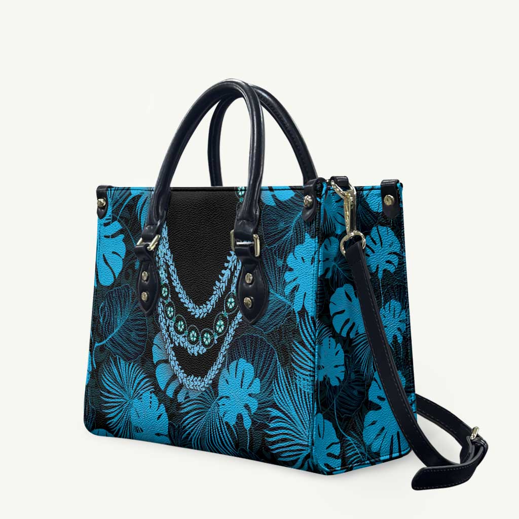 Blue Hawaii Kukui Nut Lei Leather Bag Hawaiian Pattern Monstera Tropical Vibes LT14 Blue - Polynesian Pride