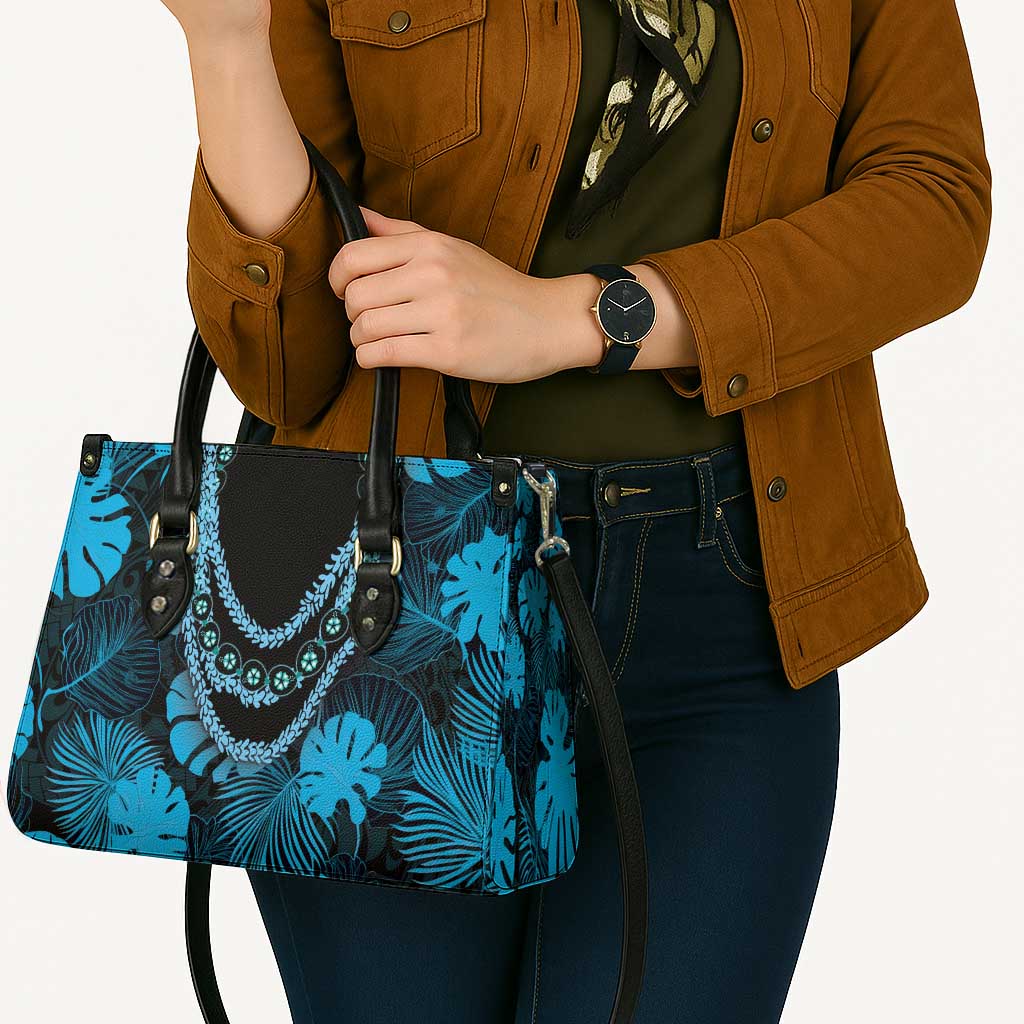 Blue Hawaii Kukui Nut Lei Leather Bag Hawaiian Pattern Monstera Tropical Vibes LT14 - Polynesian Pride