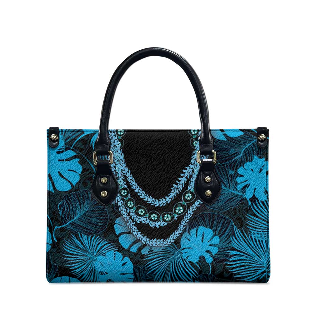Blue Hawaii Kukui Nut Lei Leather Bag Hawaiian Pattern Monstera Tropical Vibes LT14 - Polynesian Pride