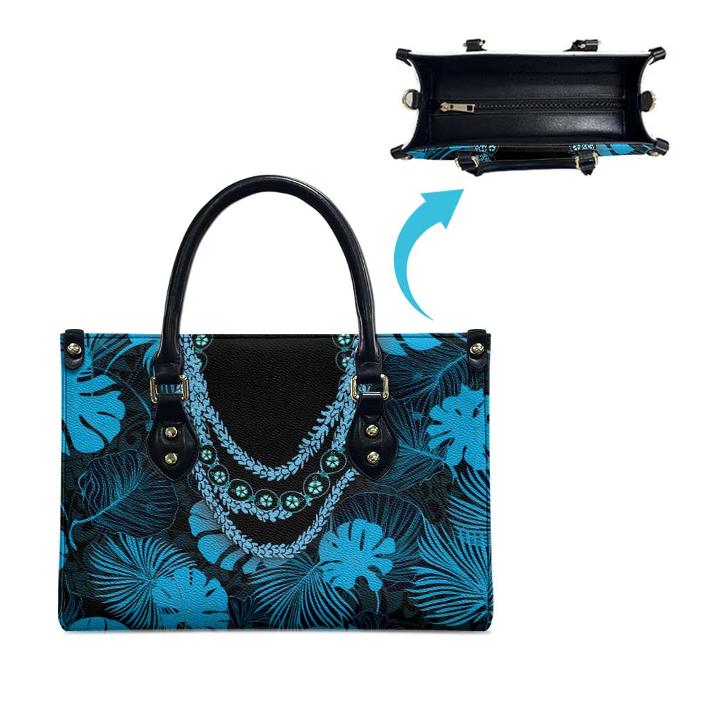Blue Hawaii Kukui Nut Lei Leather Bag Hawaiian Pattern Monstera Tropical Vibes LT14 - Polynesian Pride