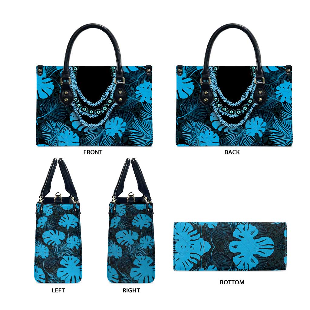 Blue Hawaii Kukui Nut Lei Leather Bag Hawaiian Pattern Monstera Tropical Vibes LT14 - Polynesian Pride