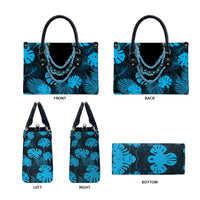 Blue Hawaii Kukui Nut Lei Leather Bag Hawaiian Pattern Monstera Tropical Vibes LT14 - Polynesian Pride