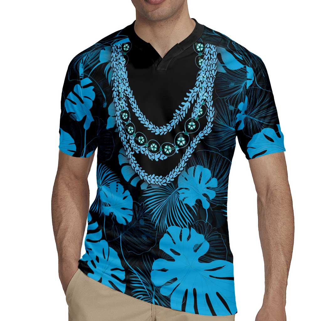 Blue Hawaii Kukui Nut Lei Rugby Jersey Hawaiian Pattern Monstera Tropical Vibes LT14 - Polynesian Pride