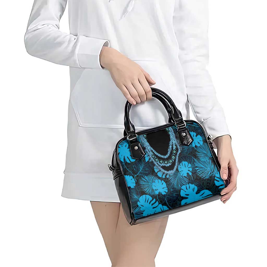 Blue Hawaii Kukui Nut Lei Shoulder Handbag Hawaiian Pattern Monstera Tropical Vibes - Polynesian Pride