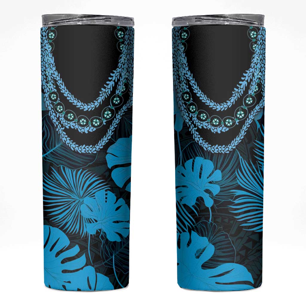 Blue Hawaii Kukui Nut Lei Skinny Tumbler Hawaiian Pattern Monstera Tropical Vibes LT14 Blue - Polynesian Pride
