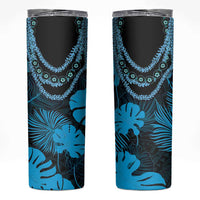 Blue Hawaii Kukui Nut Lei Skinny Tumbler Hawaiian Pattern Monstera Tropical Vibes LT14 Blue - Polynesian Pride