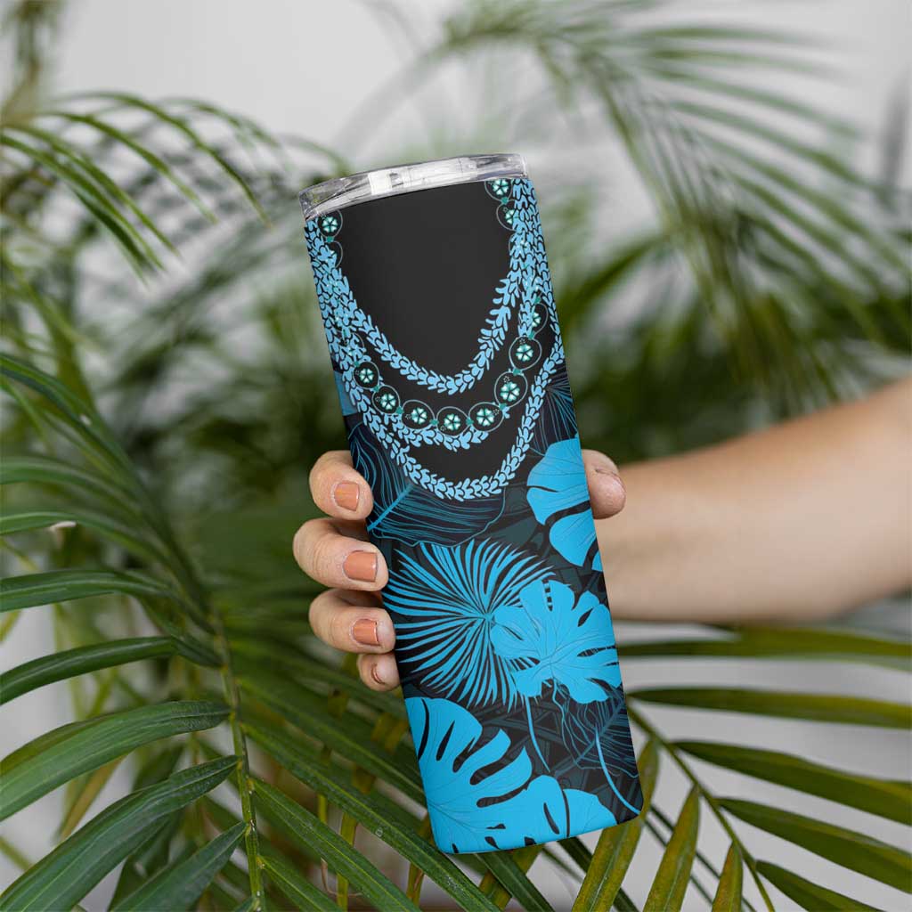 Blue Hawaii Kukui Nut Lei Skinny Tumbler Hawaiian Pattern Monstera Tropical Vibes LT14 - Polynesian Pride