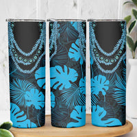 Blue Hawaii Kukui Nut Lei Skinny Tumbler Hawaiian Pattern Monstera Tropical Vibes LT14 - Polynesian Pride