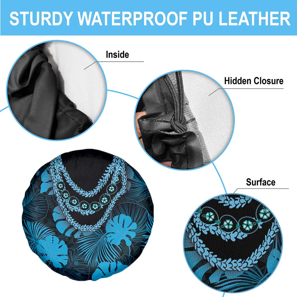 Blue Hawaii Kukui Nut Lei Spare Tire Cover Hawaiian Pattern Monstera Tropical Vibes - Polynesian Pride