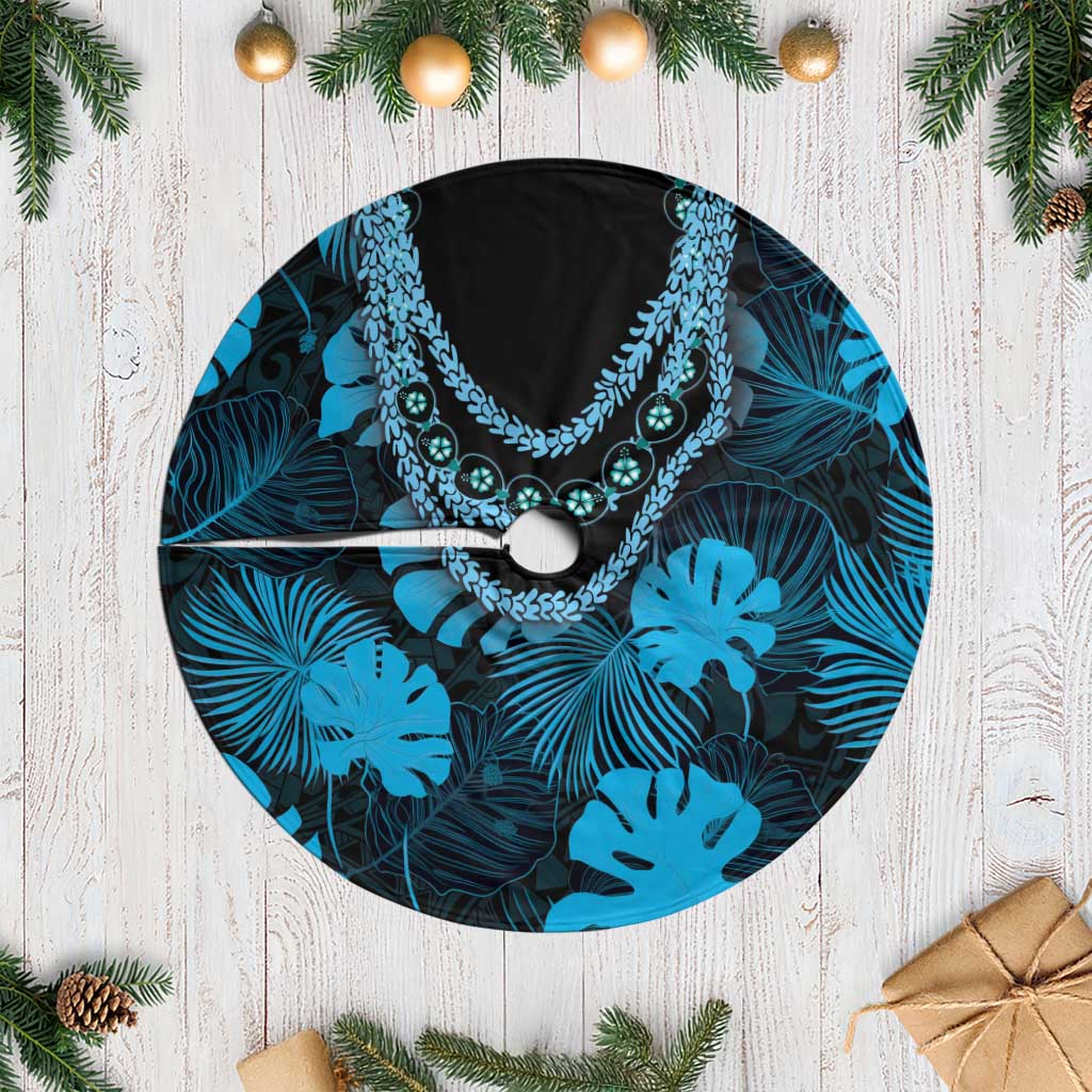 Blue Hawaii Kukui Nut Lei Tree Skirt Hawaiian Pattern Monstera Tropical Vibes - Polynesian Pride