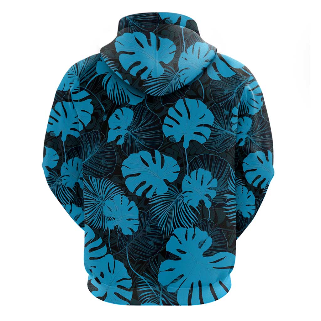 Blue Hawaii Kukui Nut Lei Zip Hoodie Hawaiian Pattern Monstera Tropical Vibes LT14 - Polynesian Pride