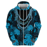 Blue Hawaii Kukui Nut Lei Zip Hoodie Hawaiian Pattern Monstera Tropical Vibes LT14 - Polynesian Pride