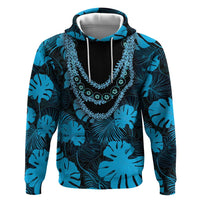 Blue Hawaii Kukui Nut Lei Zip Hoodie Hawaiian Pattern Monstera Tropical Vibes LT14 Pullover Hoodie Blue - Polynesian Pride