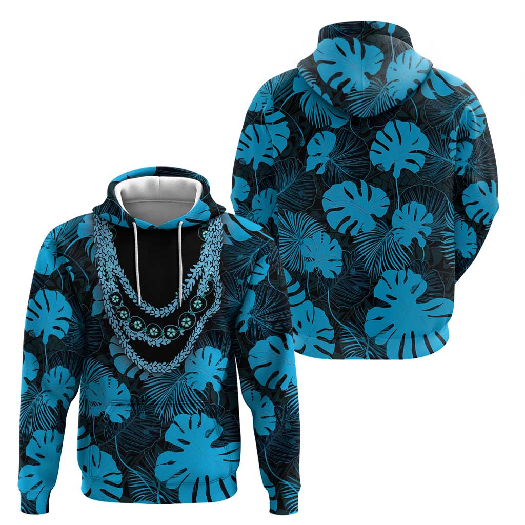 Blue Hawaii Kukui Nut Lei Zip Hoodie Hawaiian Pattern Monstera Tropical Vibes LT14 - Polynesian Pride
