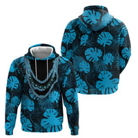 Blue Hawaii Kukui Nut Lei Zip Hoodie Hawaiian Pattern Monstera Tropical Vibes LT14 - Polynesian Pride
