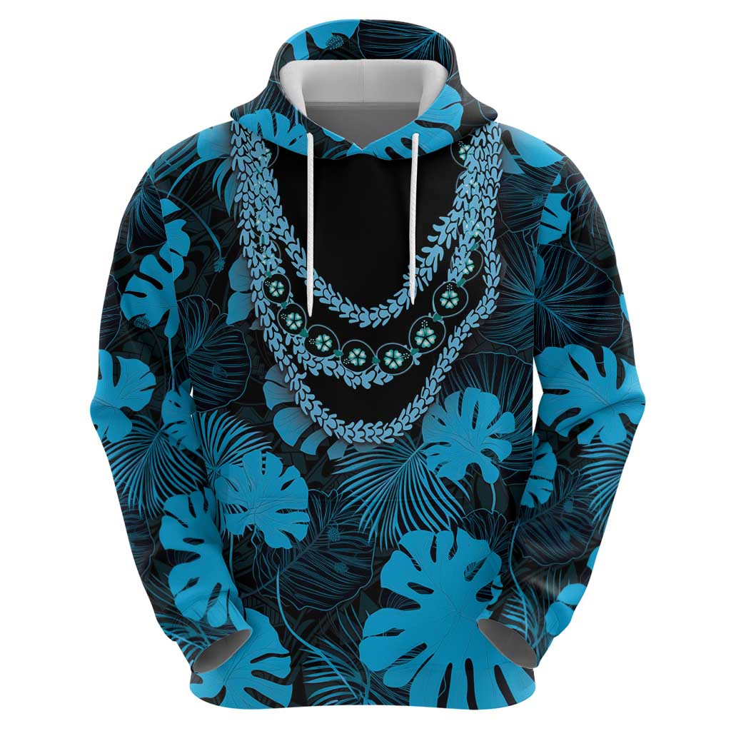 Blue Hawaii Kukui Nut Lei Zip Hoodie Hawaiian Pattern Monstera Tropical Vibes LT14 - Polynesian Pride