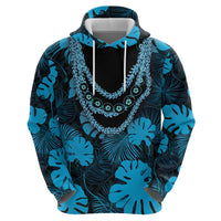 Blue Hawaii Kukui Nut Lei Zip Hoodie Hawaiian Pattern Monstera Tropical Vibes LT14 - Polynesian Pride