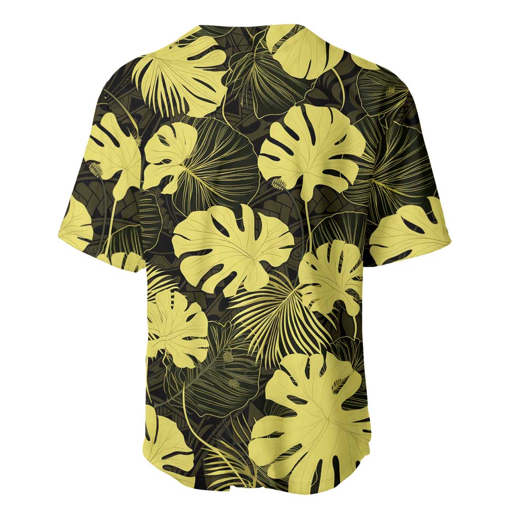 Yellow Hawaii Kukui Nut Lei Baseball Jersey Hawaiian Pattern Monstera Tropical Vibes LT14 - Polynesian Pride