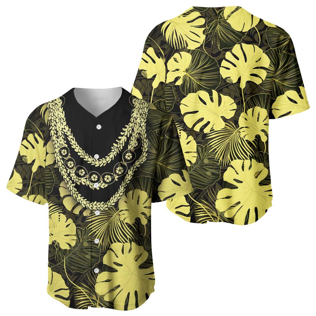 Yellow Hawaii Kukui Nut Lei Baseball Jersey Hawaiian Pattern Monstera Tropical Vibes LT14 - Polynesian Pride