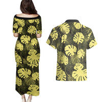 Yellow Hawaii Kukui Nut Lei Couples Matching Puletasi and Hawaiian Shirt Hawaiian Pattern Monstera Tropical Vibes - Polynesian Pride