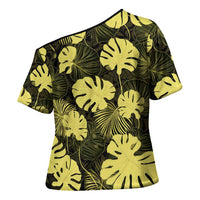 Yellow Hawaii Kukui Nut Lei Cross Shoulder Shirt Hawaiian Pattern Monstera Tropical Vibes - Polynesian Pride