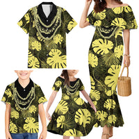 Yellow Hawaii Kukui Nut Lei Family Matching Mermaid Dress and Hawaiian Shirt Hawaiian Pattern Monstera Tropical Vibes LT14 - Polynesian Pride