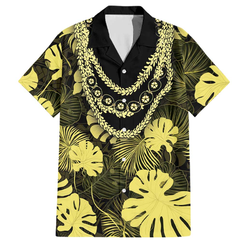 Yellow Hawaii Kukui Nut Lei Family Matching Mermaid Dress and Hawaiian Shirt Hawaiian Pattern Monstera Tropical Vibes LT14 Dad's Shirt - Short Sleeve Yellow - Polynesian Pride
