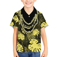 Yellow Hawaii Kukui Nut Lei Family Matching Off Shoulder Short Dress and Hawaiian Shirt Hawaiian Pattern Monstera Tropical Vibes LT14 Son's Shirt Yellow - Polynesian Pride