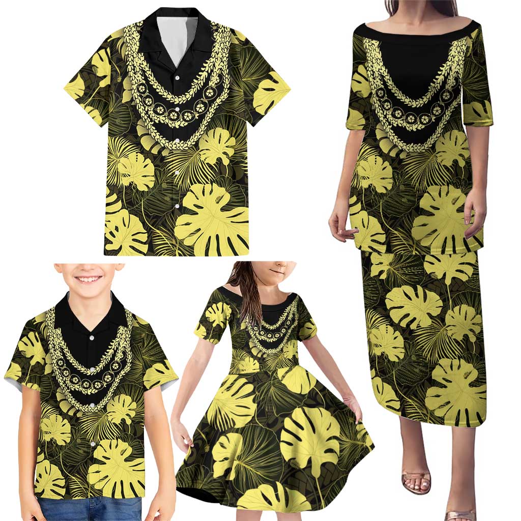 Yellow Hawaii Kukui Nut Lei Family Matching Puletasi and Hawaiian Shirt Hawaiian Pattern Monstera Tropical Vibes LT14 - Polynesian Pride