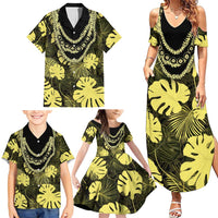 Yellow Hawaii Kukui Nut Lei Family Matching Summer Maxi Dress and Hawaiian Shirt Hawaiian Pattern Monstera Tropical Vibes LT14 - Polynesian Pride