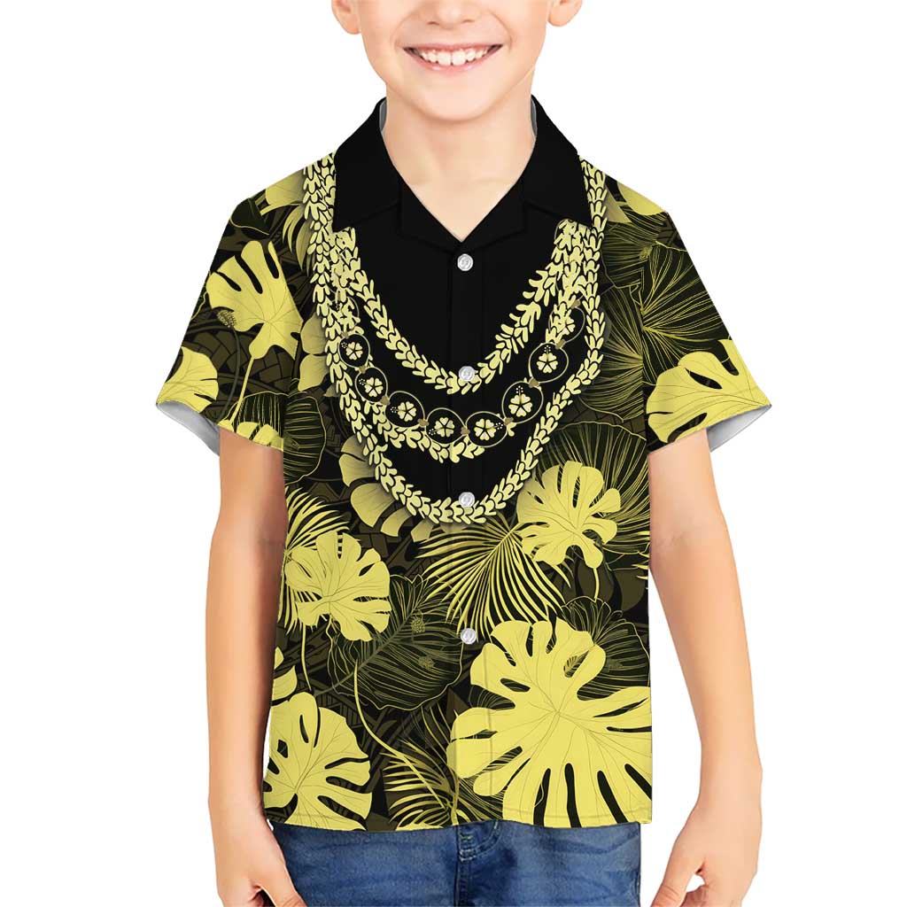 Yellow Hawaii Kukui Nut Lei Family Matching Summer Maxi Dress and Hawaiian Shirt Hawaiian Pattern Monstera Tropical Vibes LT14 Son's Shirt Yellow - Polynesian Pride