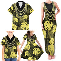Yellow Hawaii Kukui Nut Lei Family Matching Tank Maxi Dress and Hawaiian Shirt Hawaiian Pattern Monstera Tropical Vibes LT14 - Polynesian Pride