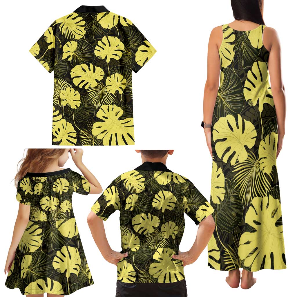 Yellow Hawaii Kukui Nut Lei Family Matching Tank Maxi Dress and Hawaiian Shirt Hawaiian Pattern Monstera Tropical Vibes LT14 - Polynesian Pride