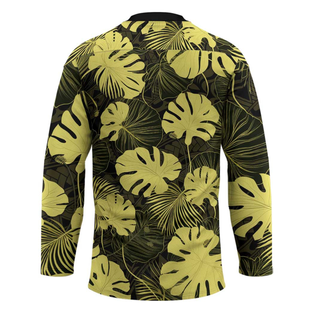 Yellow Hawaii Kukui Nut Lei Hockey Jersey Hawaiian Pattern Monstera Tropical Vibes - Polynesian Pride