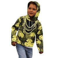 Yellow Hawaii Kukui Nut Lei Kid Hoodie Hawaiian Pattern Monstera Tropical Vibes - Polynesian Pride