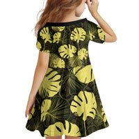 Yellow Hawaii Kukui Nut Lei Kid Short Sleeve Dress Hawaiian Pattern Monstera Tropical Vibes LT14 - Polynesian Pride