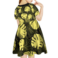 Yellow Hawaii Kukui Nut Lei Kid Short Sleeve Dress Hawaiian Pattern Monstera Tropical Vibes LT14 - Polynesian Pride