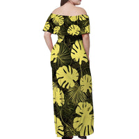 Yellow Hawaii Kukui Nut Lei Off Shoulder Maxi Dress Hawaiian Pattern Monstera Tropical Vibes LT14 - Polynesian Pride