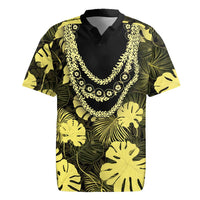 Yellow Hawaii Kukui Nut Lei Rugby Jersey Hawaiian Pattern Monstera Tropical Vibes - Polynesian Pride