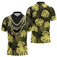 Yellow Hawaii Kukui Nut Lei Zipper Polo Shirt Hawaiian Pattern Monstera Tropical Vibes - Polynesian Pride