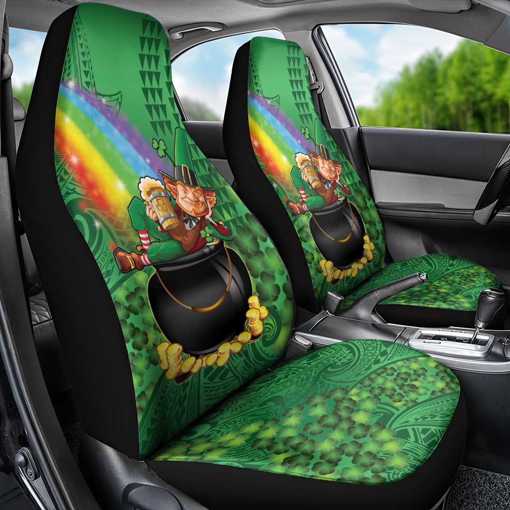 Hawaii Saint Patrick's Day Car Seat Cover Funny Leprechaun With Pot Of Gold - Polynesian Tattoo LT14 - Polynesian Pride